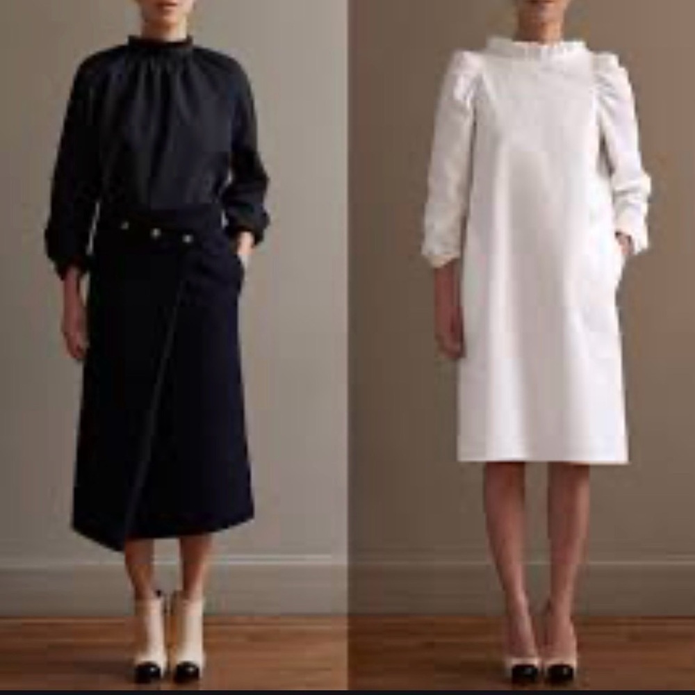 Atlantique Ascoli Paris white Cotton Linen Ruffle Mini Dress Tunic Size 1 Small